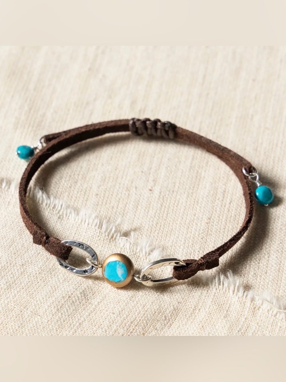 🔘NATURAL LIFE “Telluride” Brown Suede Bracelet with Turquoise Accents